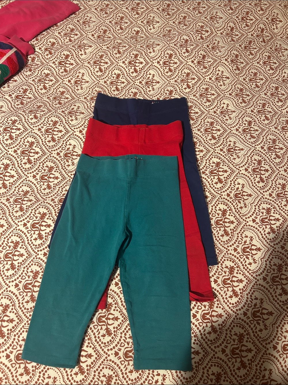 Mini Boden Teal, Red & Navy Kids Capri Leggings Trio